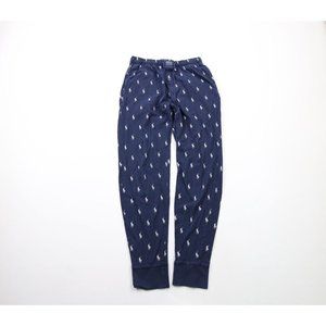 Ralph Lauren Mens Small Faded Spell Out Pony All Over Print Cuffed Joggers Blue